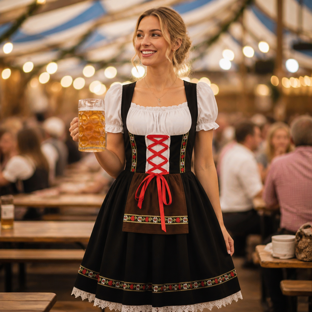 Dames Oktoberfest Dirndl Jurk - FestBrau - Traditionele Beierse Stijl en Elegante Pasvorm