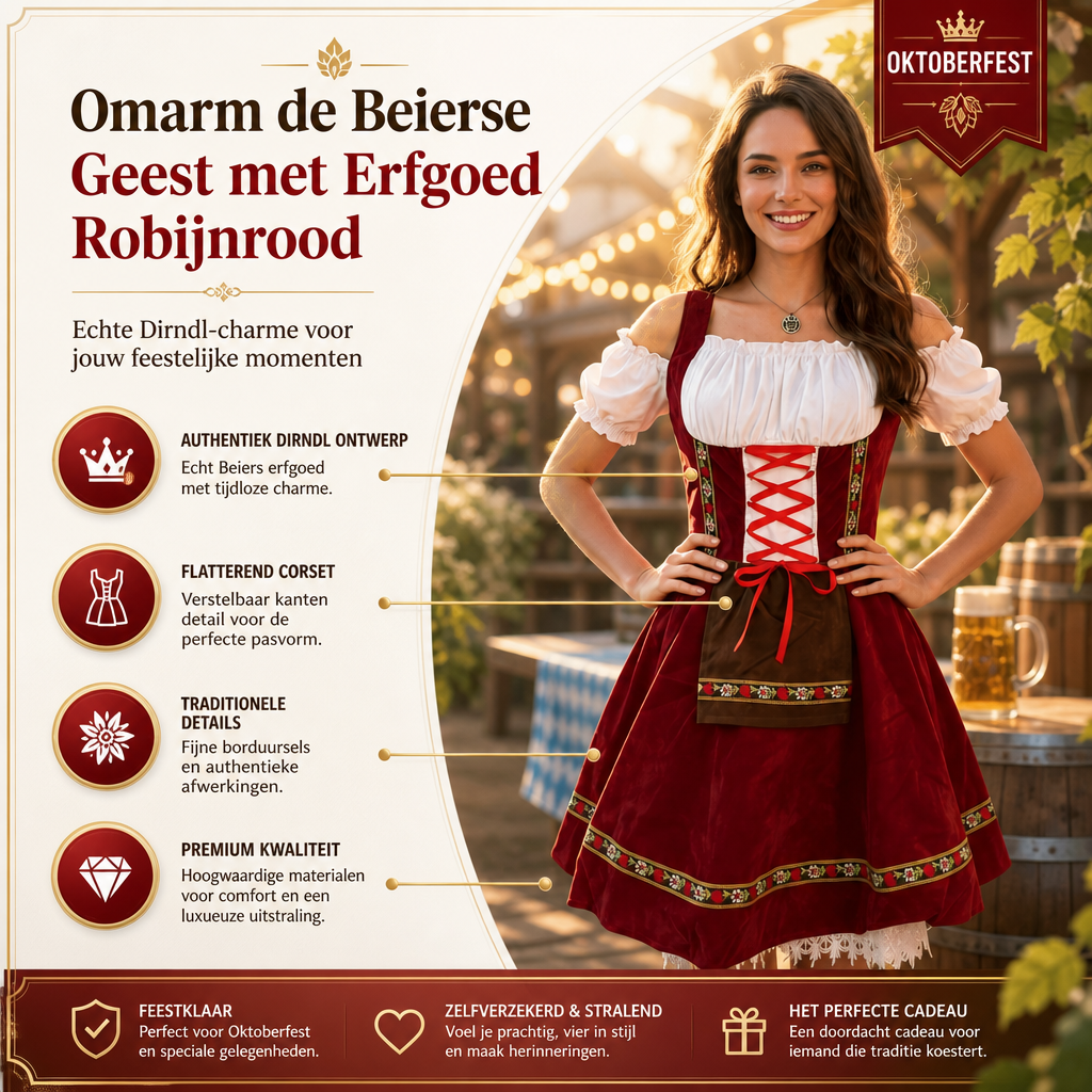 Dames Oktoberfest Dirndl Jurk - FestBrau - Traditionele Beierse Stijl en Elegante Pasvorm