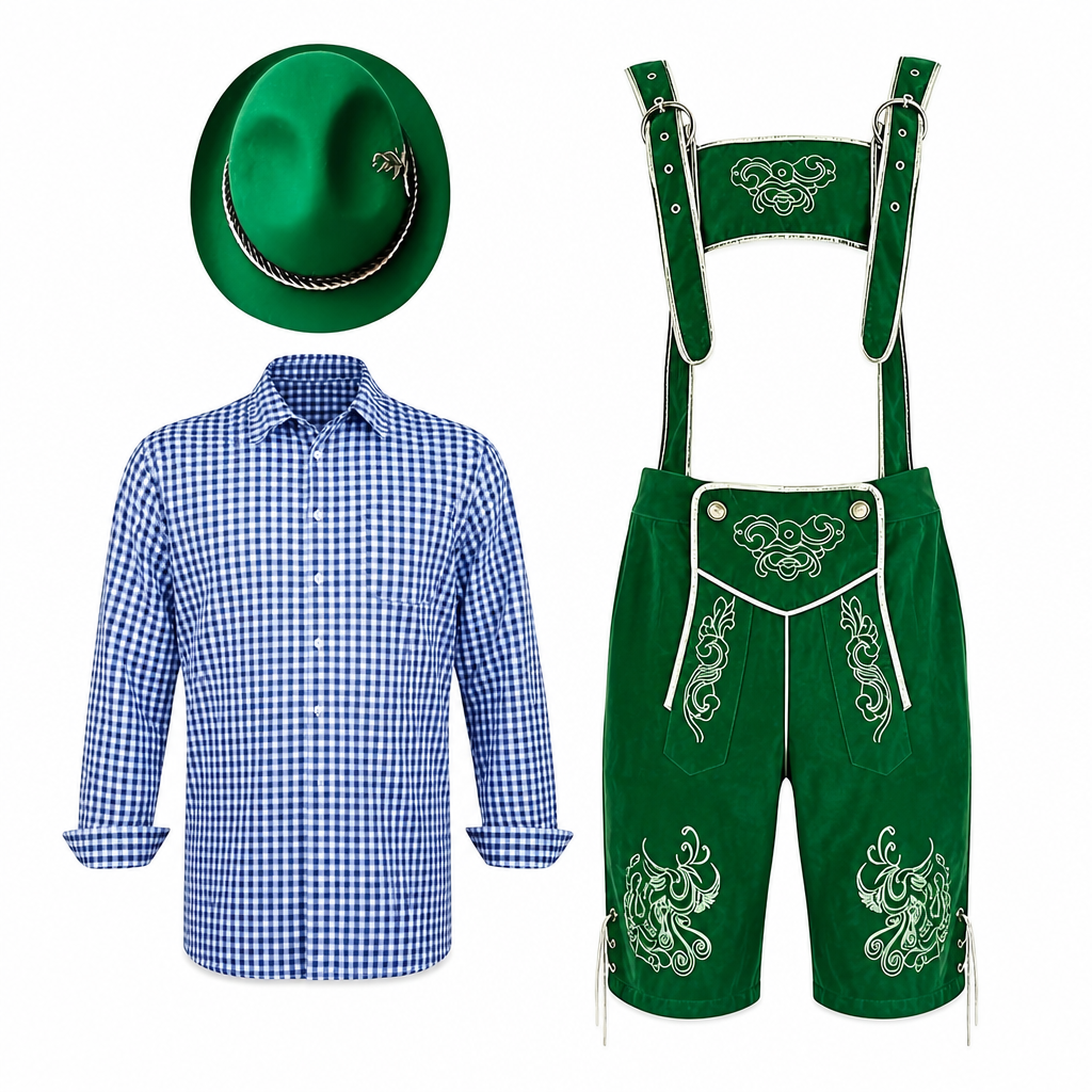 Heren Oktoberfest Kostuumset - FestBrau - Shirt, Hoed, Bretels en Kuitkousen