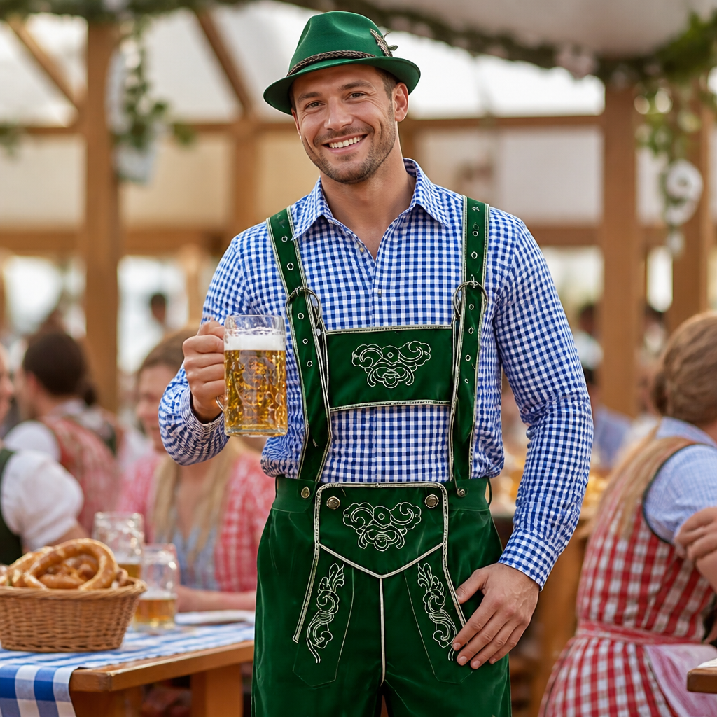 Heren Oktoberfest Kostuumset - FestBrau - Shirt, Hoed, Bretels en Kuitkousen