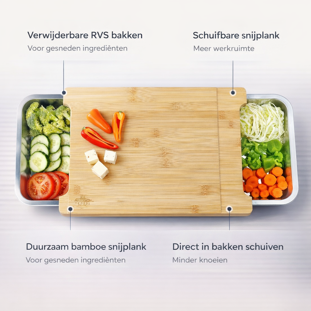 Bamboe Snijplank met Opvangbak | Geen Rommel Meer Tijdens Snijden