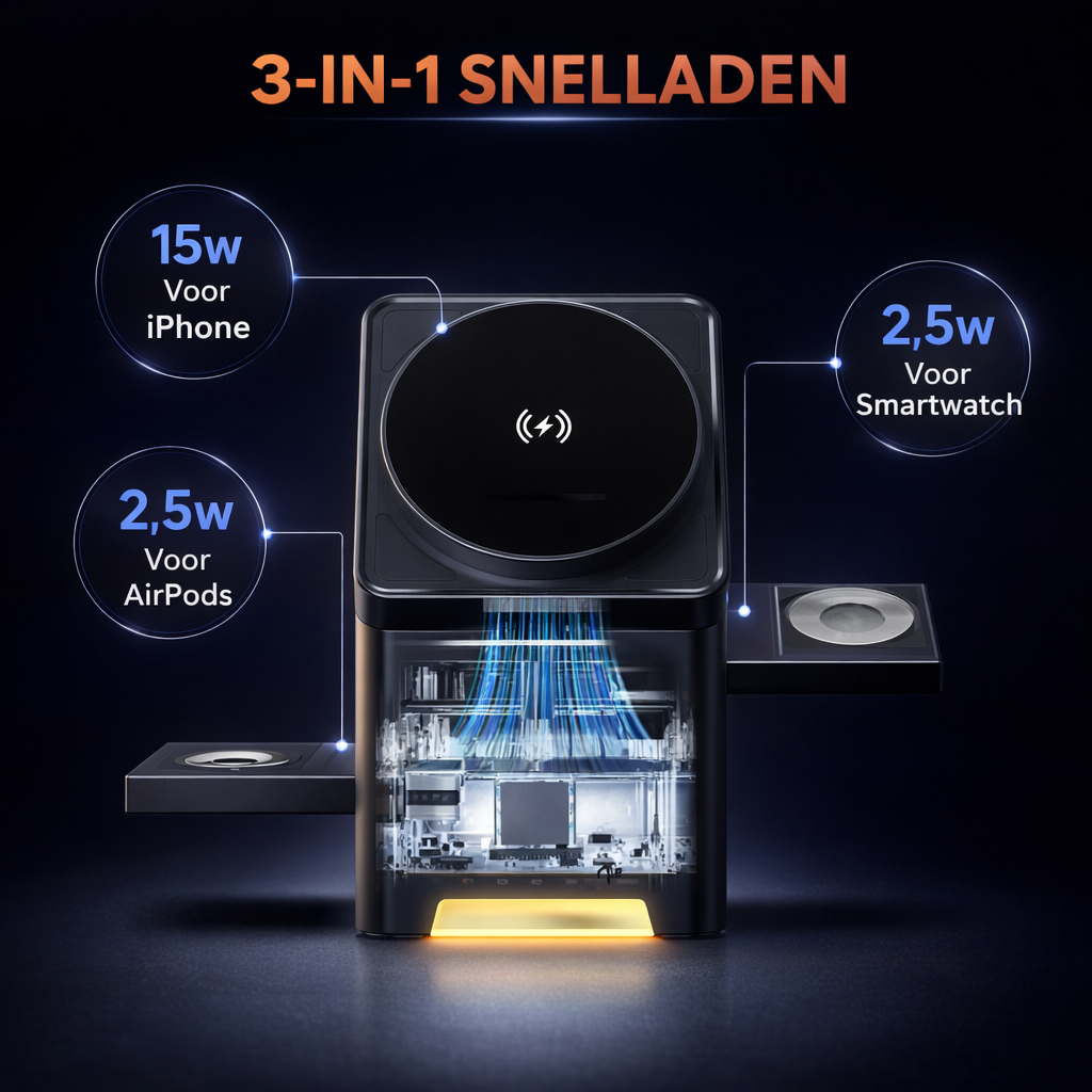 3-in-1 Draadloze Oplaad station| Laad Alles Tegelijk Zonder Kabelchaos