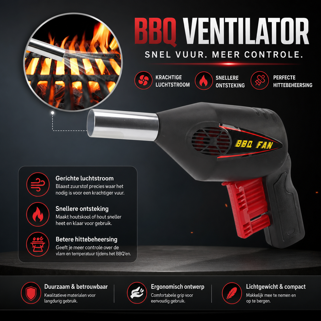 Airgrillo | Draagbare BBQ Luchtblazer Ventilator | BBQ luchtblazer barbecue ventilator kolen aanblazer