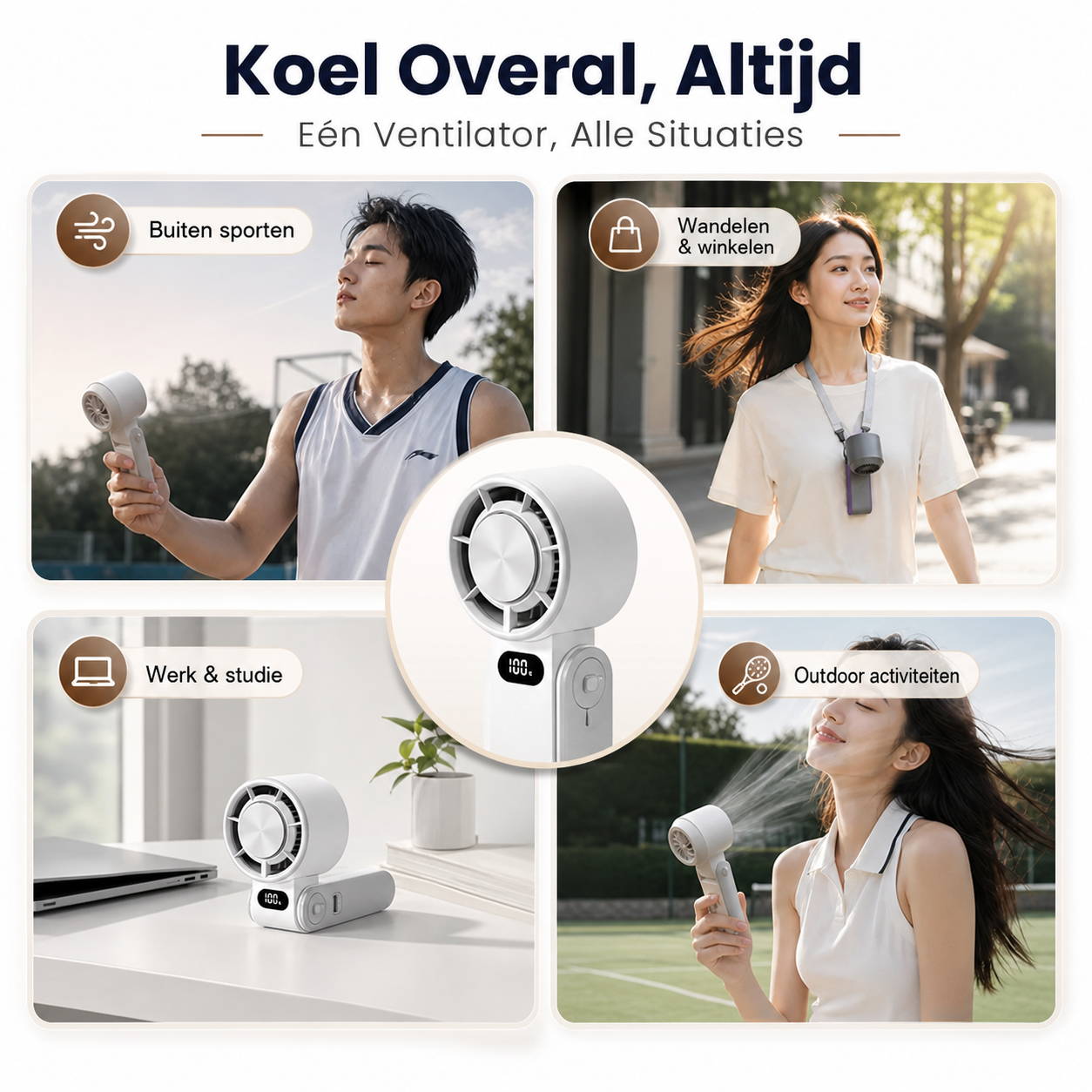 CoolBreeze | Draagbare handventilator | Draagbare Handventilator Oplaadbaar 3600mAh – 100 Windsnelheden Opvouwbare Mini Turboventilator voor Zomer en Onderweg