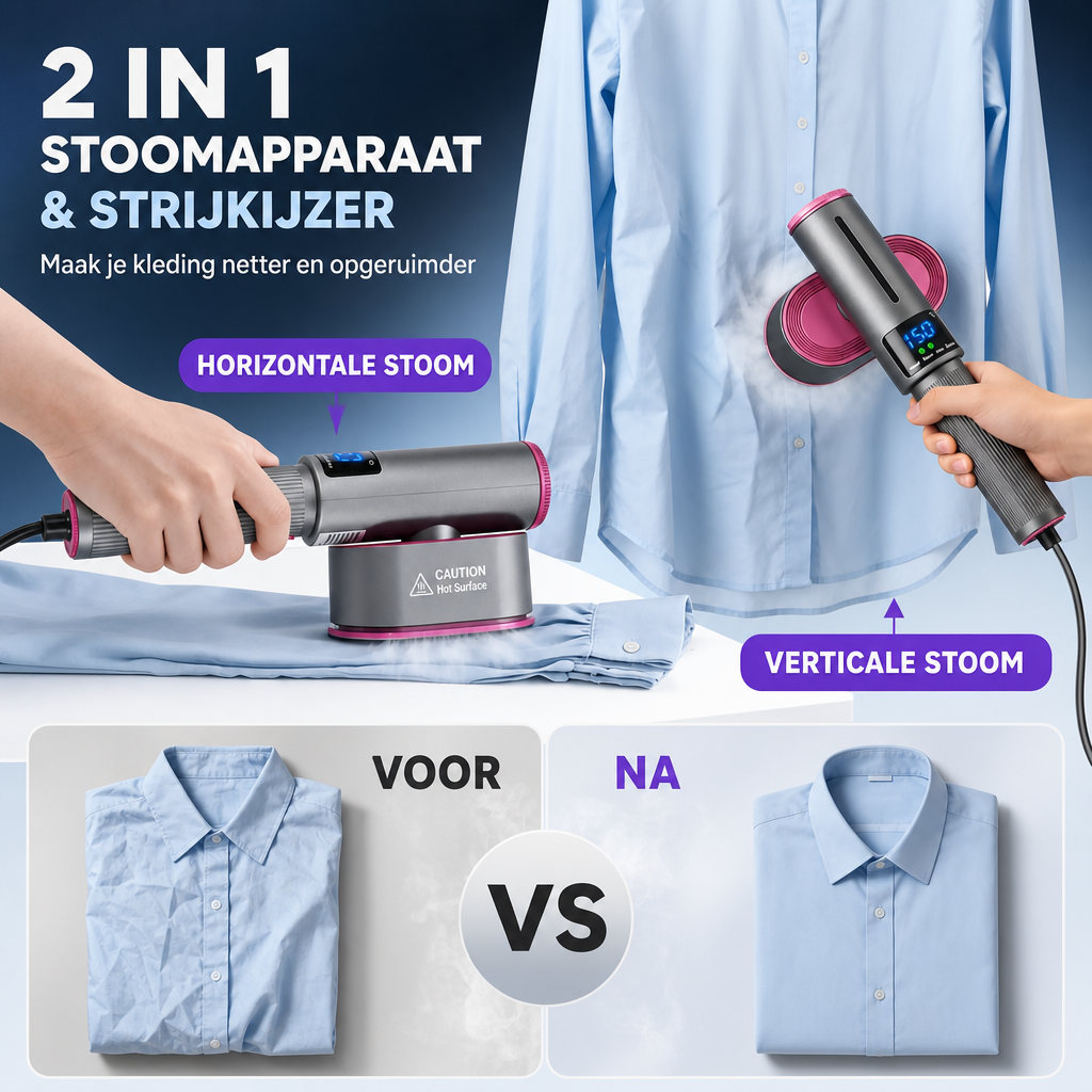 SteamGo | Mini kledingstomer | Draagbare Mini Kledingstomer – Handstoomstrijkijzer Snel Opwarmend voor Reizen en Thuis, Kreukvrij Textiel Stomen