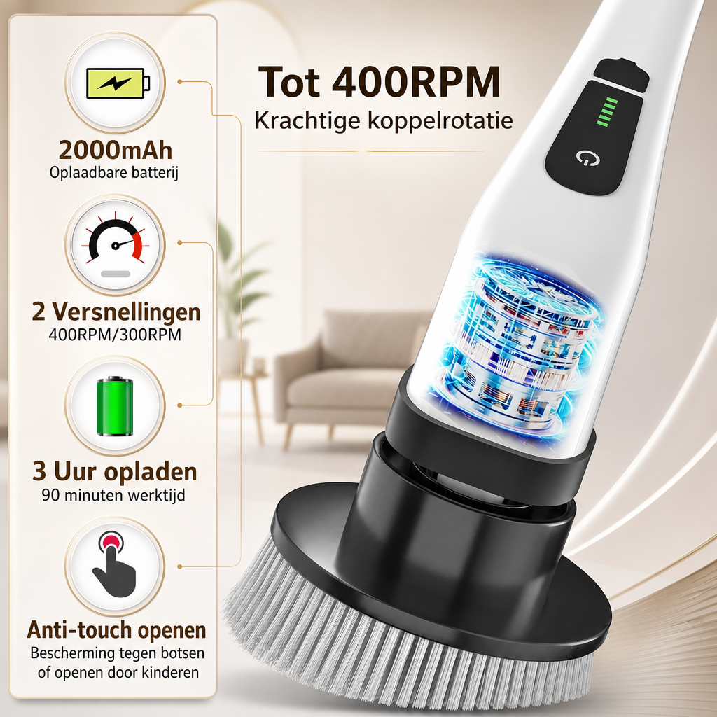 ScrubPro | Elektrische schoonmaakborstel | Draadloze Elektrische Schoonmaakborstel – Multifunctionele Spin Scrubber voor Keuken Badkamer Toilet, Oplaadbare Reinigingsborstel