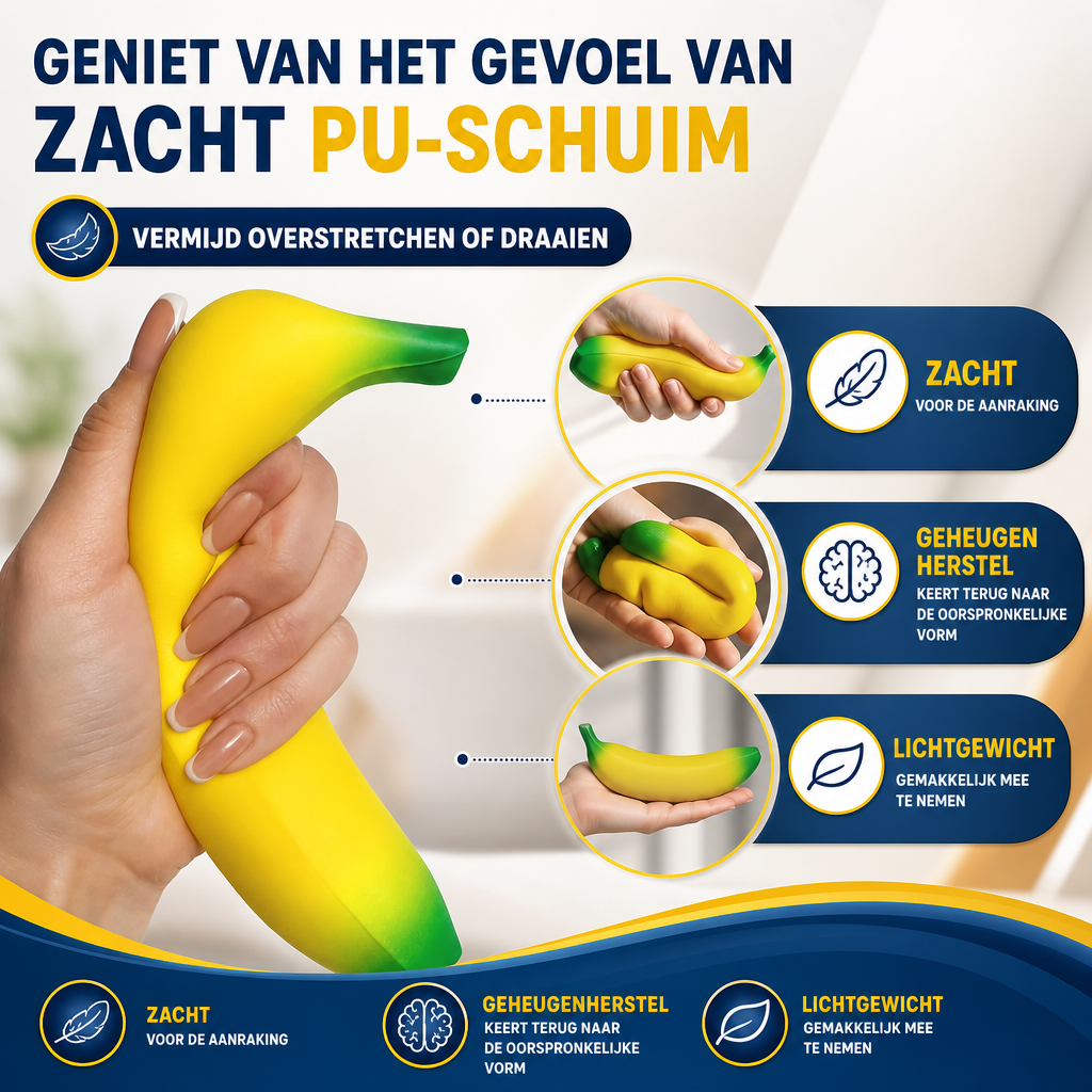 SquishyPal | Banaan squishy/fidget speeltje | Banaan Fidget Speelgoed Anti Stress – Ultrazachte Langzaam Terugverende Stressbal, Sensory Toy Grappig Cadeau Kinderen