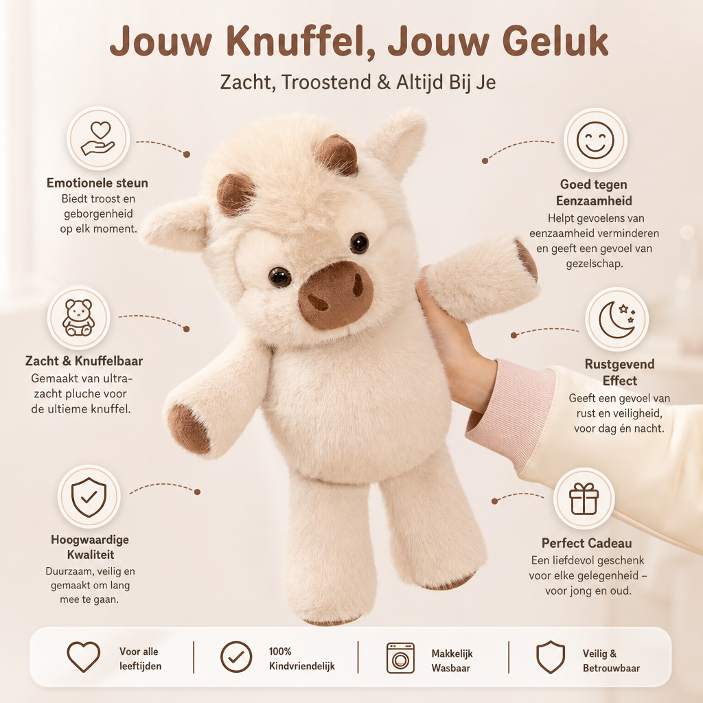 SnuggleMoo | Hooglander koe knuffel | Kawaii Hooglander Koe Knuffel 45cm – Zachte Pluche Troostknuffel tegen Eenzaamheid, Kalveren Cadeau voor Kinderen en Volwassenen