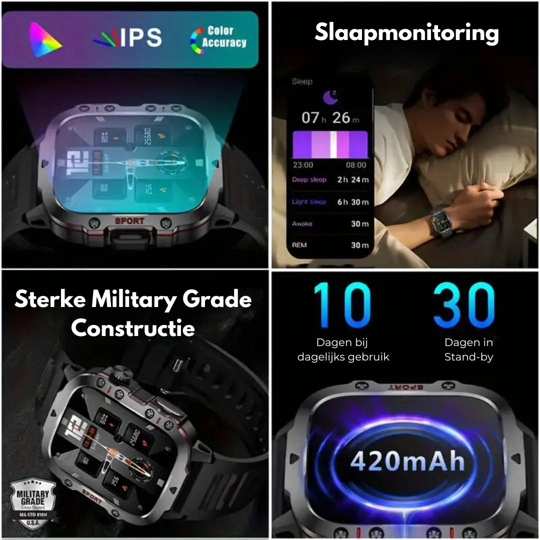 VentureWatch - Outdoor Smartwatch – Waterdichte Smartwatch Met Bellen, Sportmodi & Gezondheidstracking