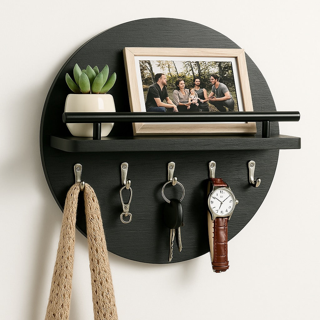 Ronde Houten Sleutelhouder – Milieuvriendelijke Wandorganizer voor Sleutels en Kleine Accessoires