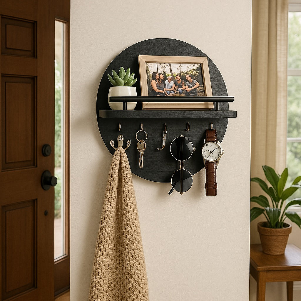 Ronde Houten Sleutelhouder – Milieuvriendelijke Wandorganizer voor Sleutels en Kleine Accessoires