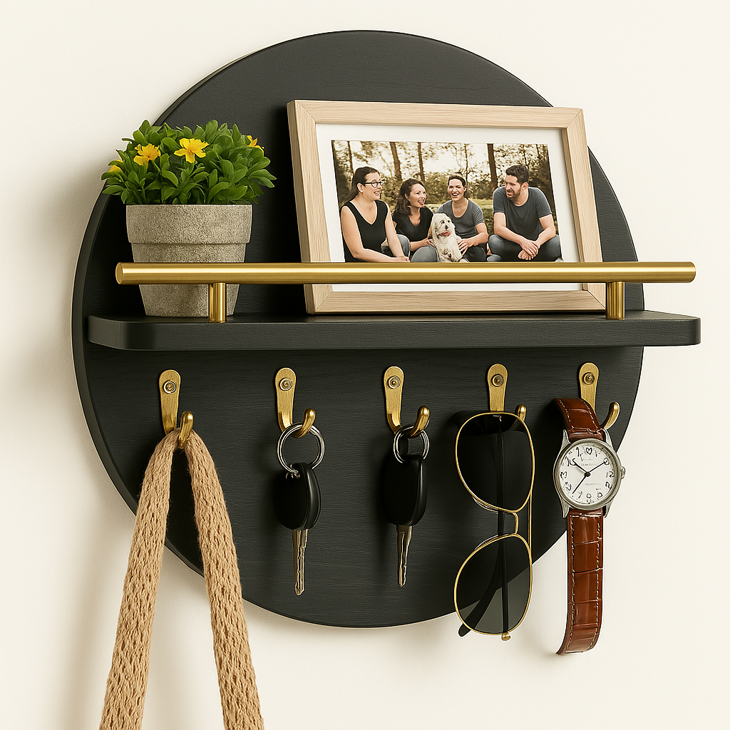 Ronde Houten Sleutelhouder – Milieuvriendelijke Wandorganizer voor Sleutels en Kleine Accessoires