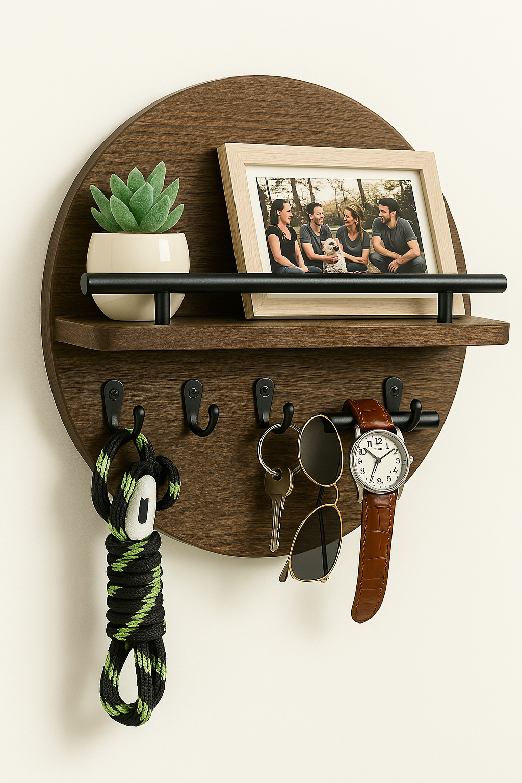 Ronde Houten Sleutelhouder – Milieuvriendelijke Wandorganizer voor Sleutels en Kleine Accessoires