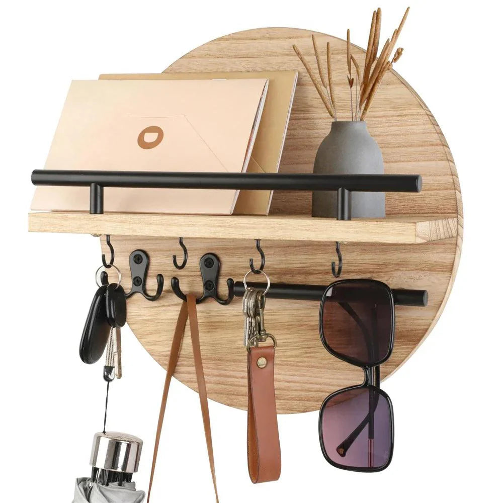 Ronde Houten Sleutelhouder – Milieuvriendelijke Wandorganizer voor Sleutels en Kleine Accessoires