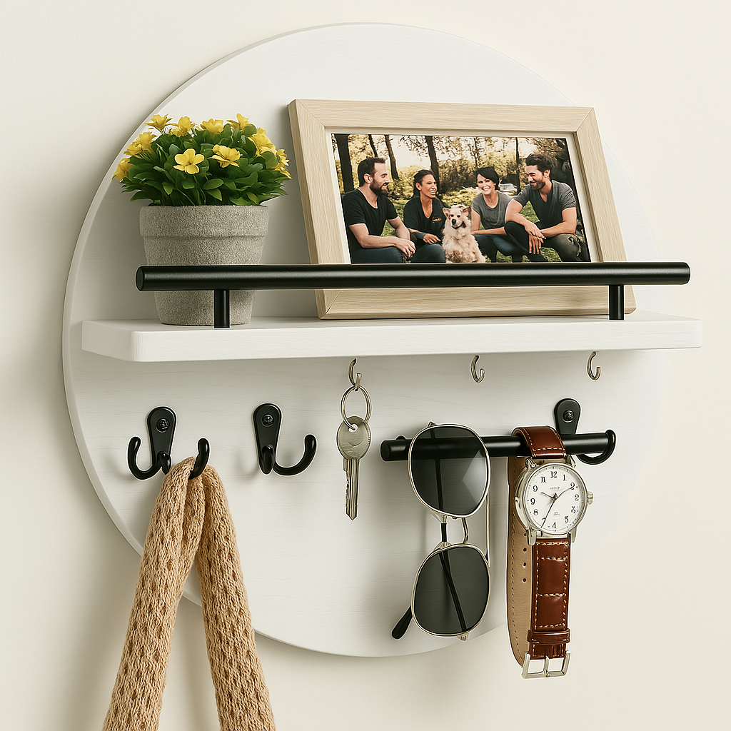 Ronde Houten Sleutelhouder – Milieuvriendelijke Wandorganizer voor Sleutels en Kleine Accessoires