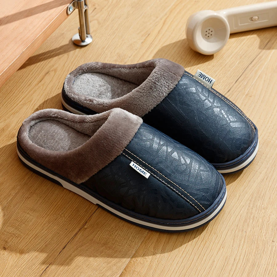 Heren Slippers PU Leer Groot Maat | Slippers | Warme Winter Pantoffels Binnen, Waterdicht & Comfortabel