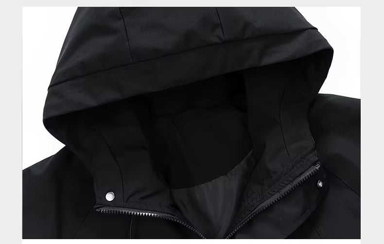 Visconte Heren Windbreaker – Waterdichte Cargo Hooded Jacket, Zwarte Outdoor Bomber, Lichtgewicht Softshell voor Hiking