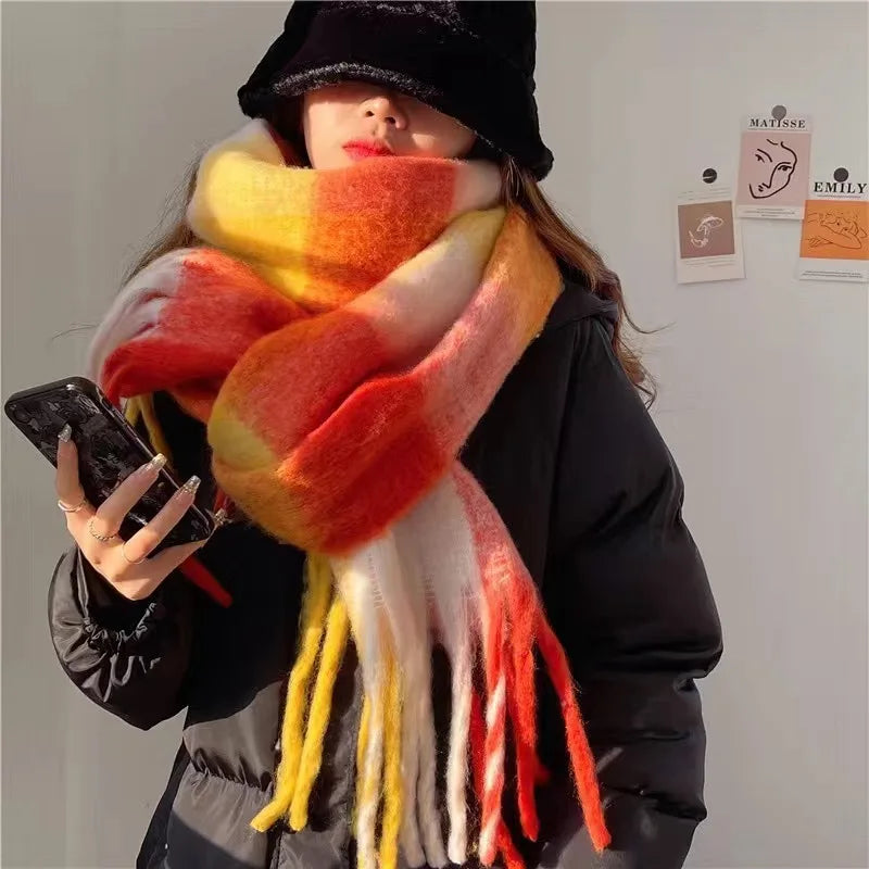 Maelle Grote Wintersjaal met Kleurverloop - Zachte Dik Geweven Sjaal met Franjes in Wolmix-Look - Warme Omslagdoek voor Dames in 7 Kleuren