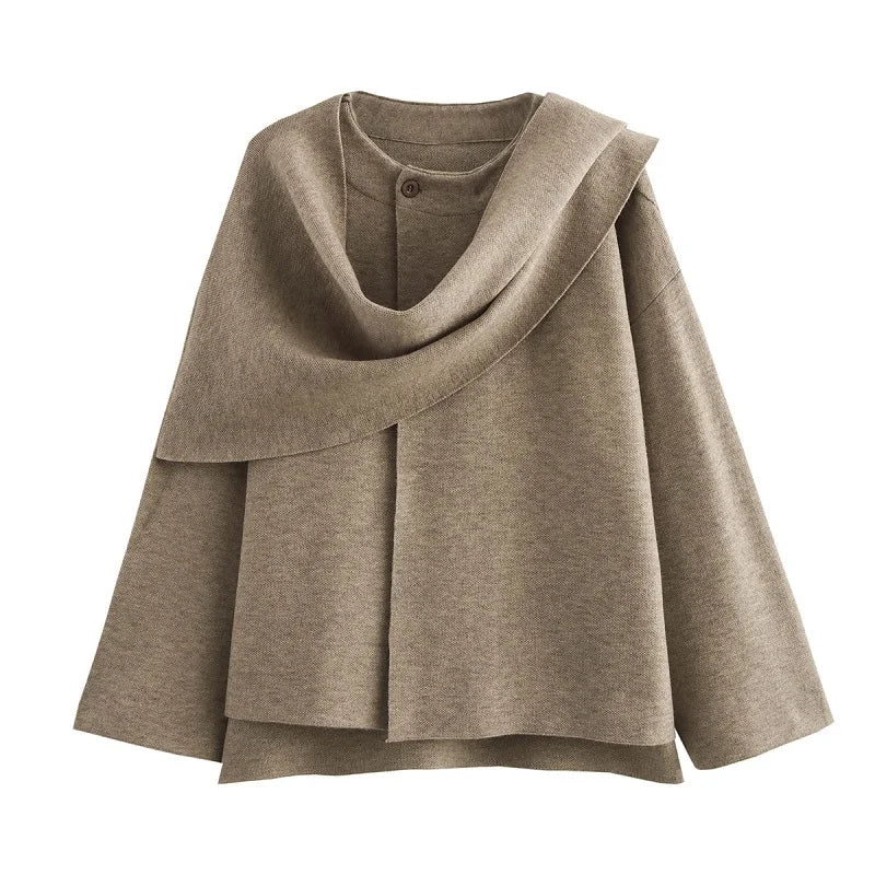 Visconte Dames Winterjas – Plush Gewatteerde Parka met Asymmetrische Sjaalkraag, Lange Mouwen, Warme Demi-Season Jas
