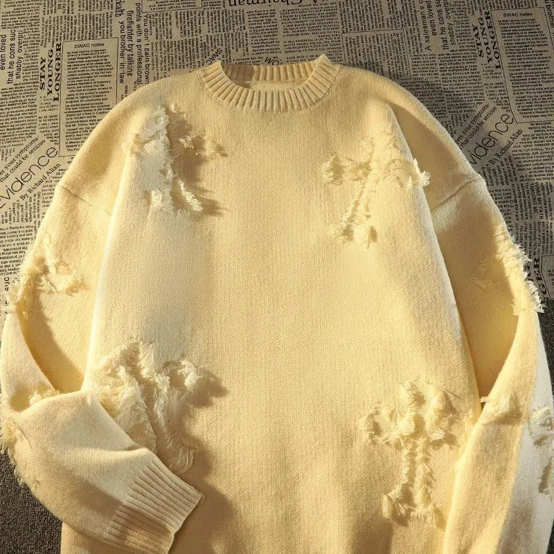 Retro Sweater | Loose Fit | Vintage Gebreide Stijl - Franje Detail - Perfect voor Streetwear en Comfort