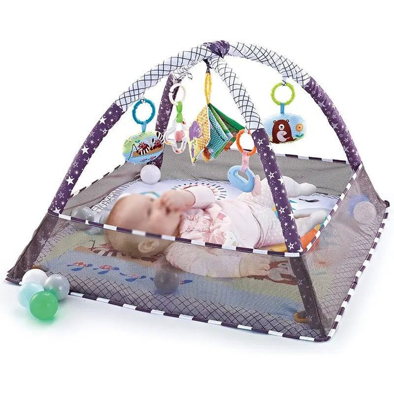 Baby Speelmat met Fitness Frame – Educatief & Zacht Canvas – CE-Gecertificeerd – Activiteitenmat voor Pasgeborenen & Peuters