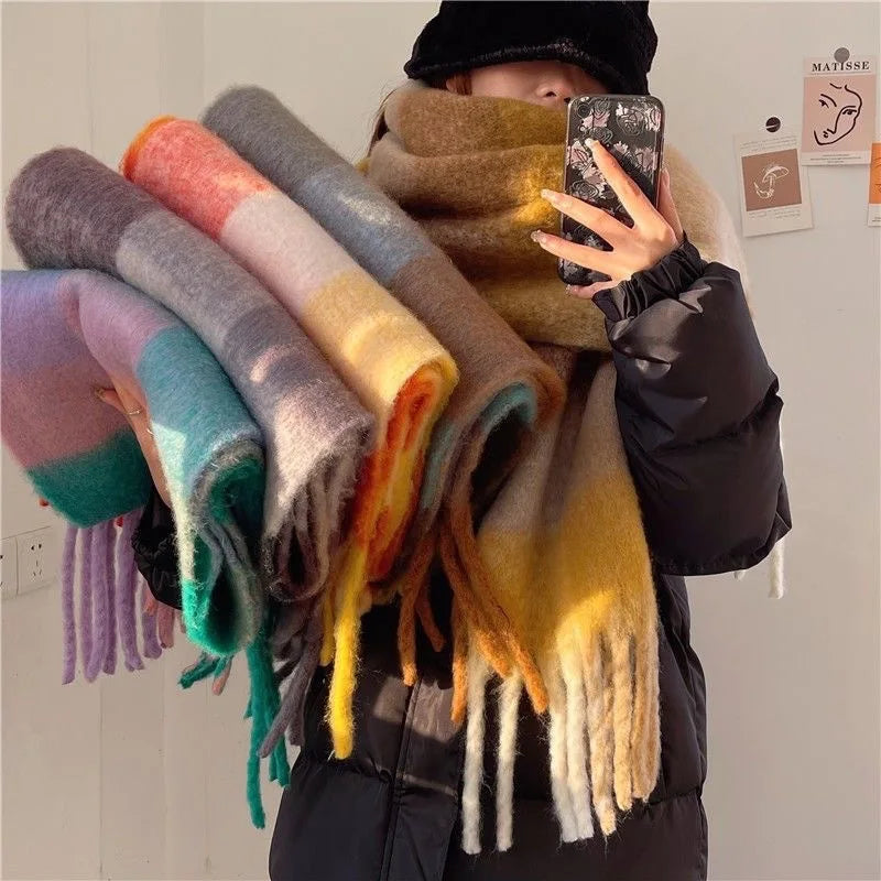 Maelle Grote Wintersjaal met Kleurverloop - Zachte Dik Geweven Sjaal met Franjes in Wolmix-Look - Warme Omslagdoek voor Dames in 7 Kleuren