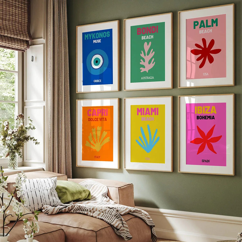 Reisposters in Kleurrijke Prints - Moderne Wanddecoratie Voor Elke Ruimte - Steden - populaire vakantie bestemmingen
