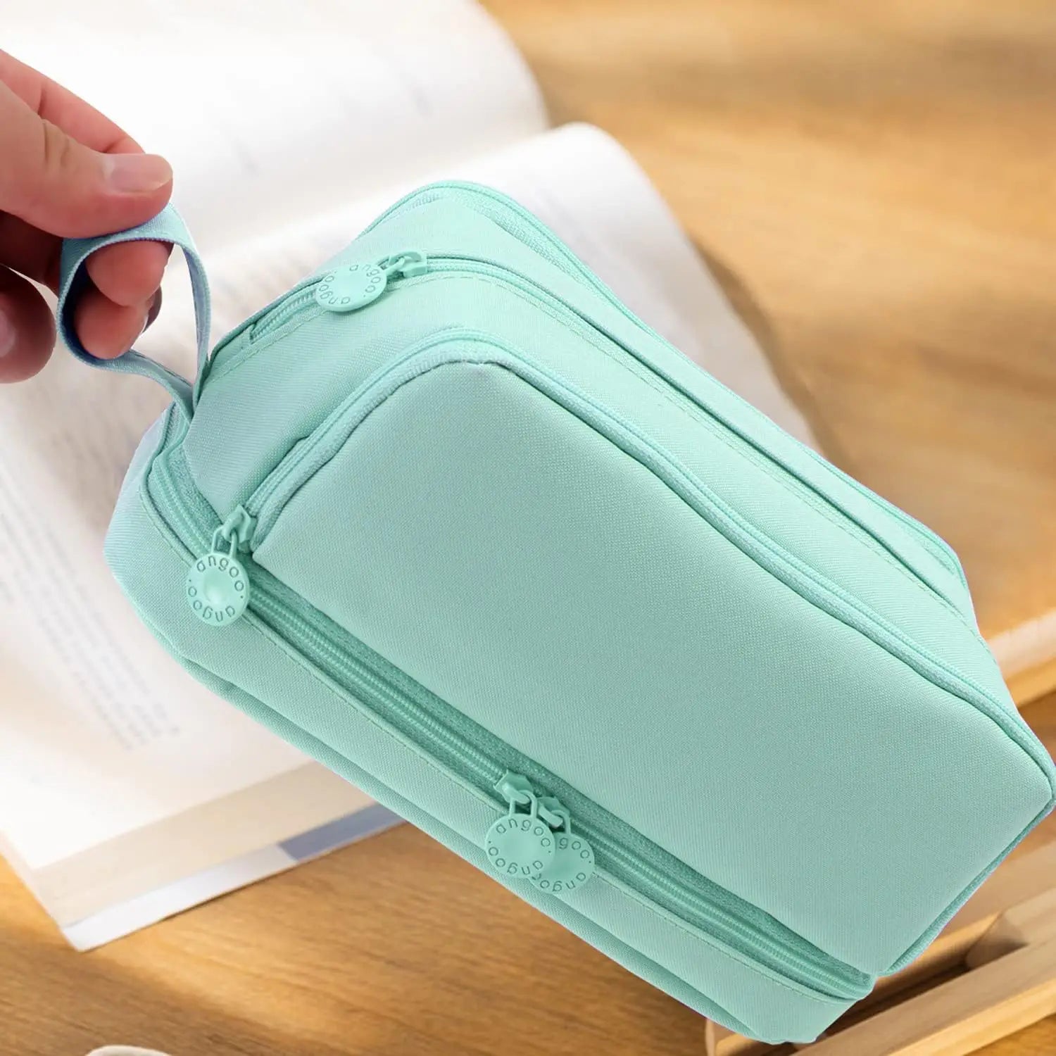 Zwarte canvas pennenzak met liniaalvak | Pennenzak | Dubbele laag etui voor schoolgebruik