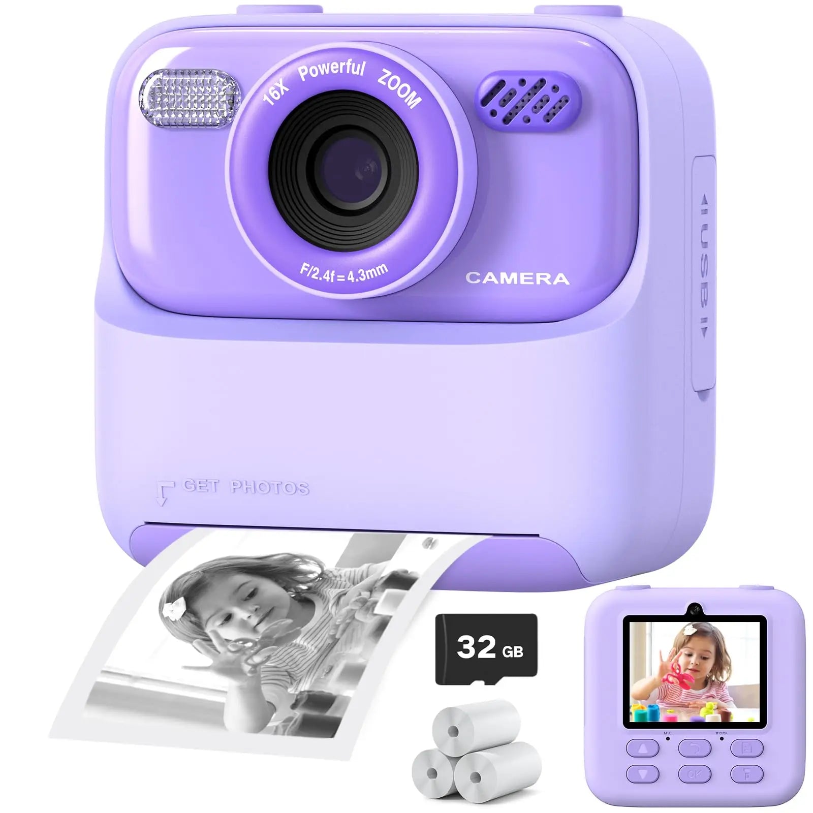 Kids Instant Camera - 1080P HD Selfie Digitale Camera Met 32G Print | Kerst- en Verjaardagscadeau