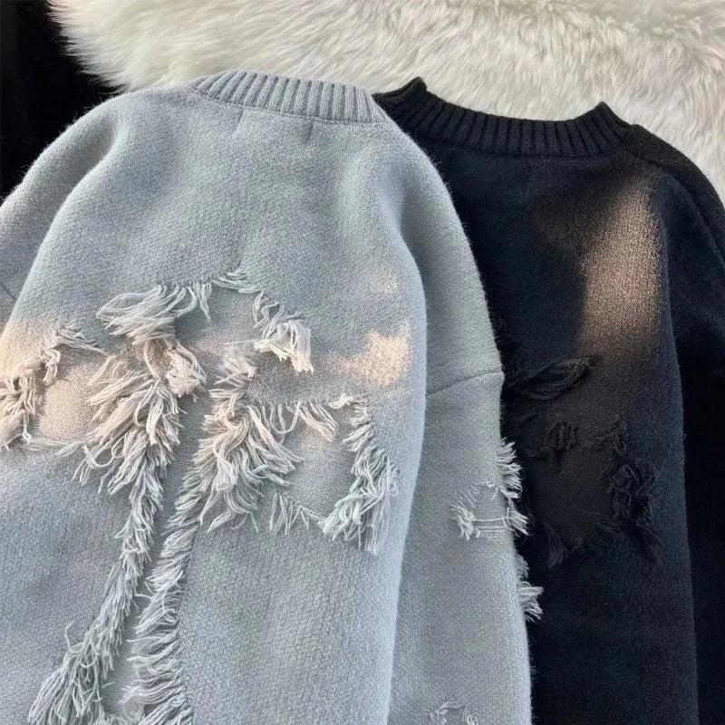 Retro Sweater | Loose Fit | Vintage Gebreide Stijl - Franje Detail - Perfect voor Streetwear en Comfort