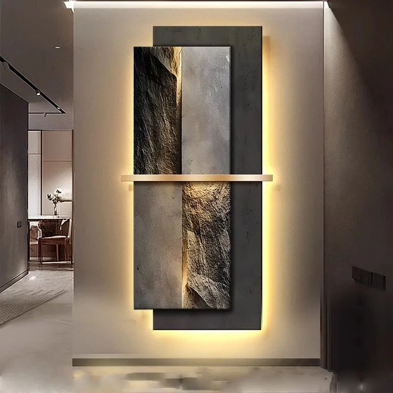 Ruw Landschap Kunstwerk | Wanddecoratie | Textuurrijke Natuurkunst met Verlichting