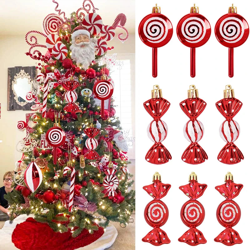 Set van 6 Kerst Lolly Ornamenten - Snoepstok Ontwerp, Perfect voor Kerstboomdecoratie en Nieuwjaarscadeau