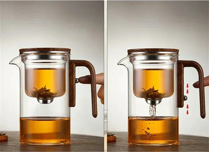 Theemagneet- Glazen Theepot met Gescheiden Filtratie