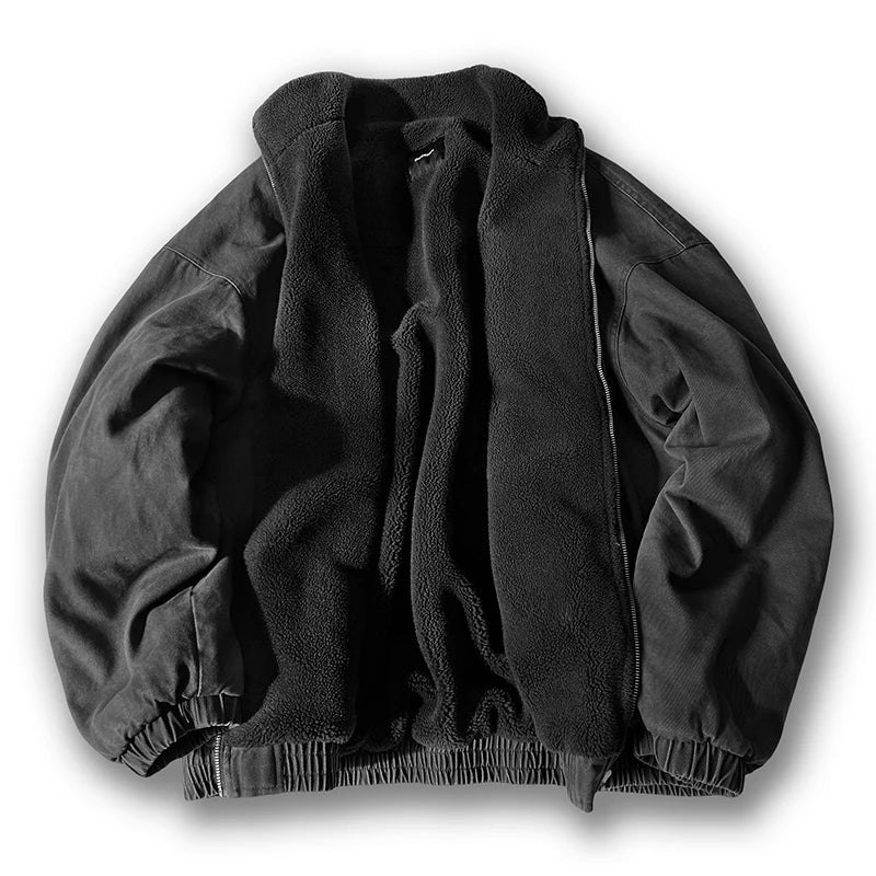 Visconte Heren Vintage Fleece Jas – Japanse Polarfleece Winterjas, Losse Streetwear Fit, Warme Unisex Trendcoat