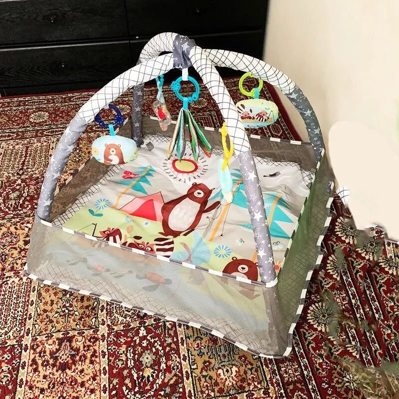Baby Speelmat met Fitness Frame – Educatief & Zacht Canvas – CE-Gecertificeerd – Activiteitenmat voor Pasgeborenen & Peuters