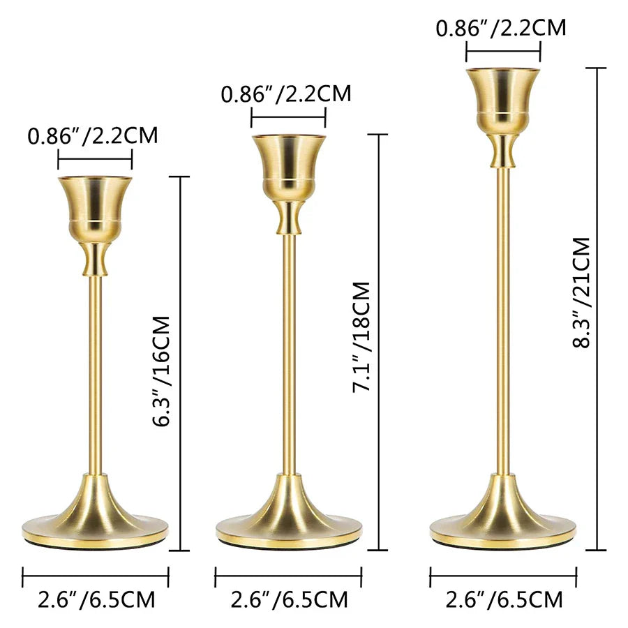 Set Van 3 Vintage Elegante Metalen En Aluminium Tafelblad Kandelaars