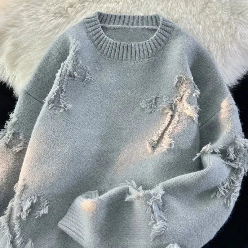 Retro Sweater | Loose Fit | Vintage Gebreide Stijl - Franje Detail - Perfect voor Streetwear en Comfort