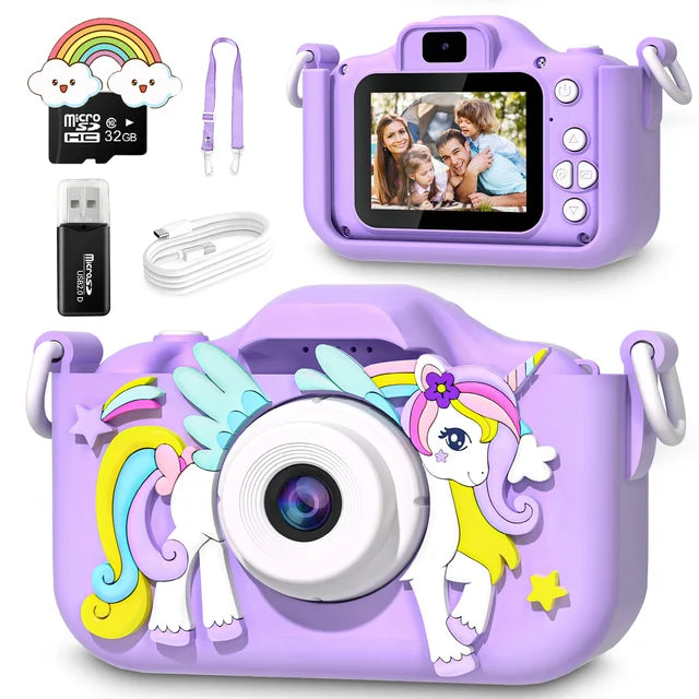 Fotocamera - Unicorn Meisjes, 32GB SD-kaart, HD Foto's & Video's, Oplaadbare Batterij, Inclusief Accessoires