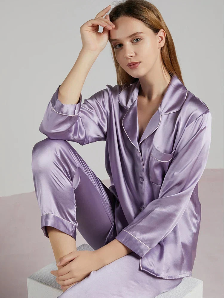 Celeste 100% Zijden Dames Pyjama | Zijdezacht, Ademend & Huidvriendelijk | Premium Luxe Nachtmode | Temperatuur- en Vochtregulerend | Elegant en Hypoallergeen voor Heerlijk Comfort