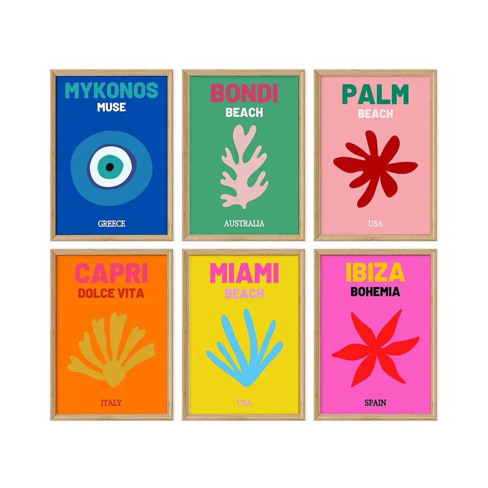 Reisposters in Kleurrijke Prints - Moderne Wanddecoratie Voor Elke Ruimte - Steden - populaire vakantie bestemmingen