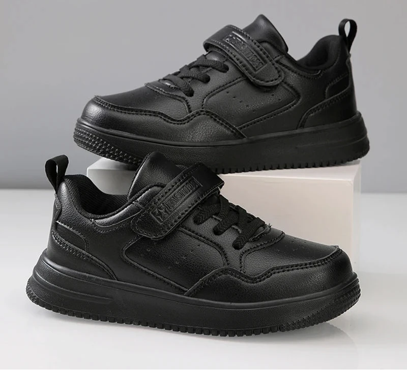 Casual Sneaker Jongens | Zwart Leren Wandelschoenen - Lichtgewicht & Antislip Sportschoenen