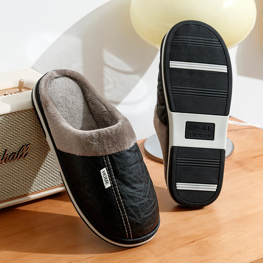 Heren Slippers PU Leer Groot Maat | Slippers | Warme Winter Pantoffels Binnen, Waterdicht & Comfortabel