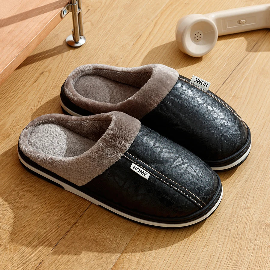 Heren Slippers PU Leer Groot Maat | Slippers | Warme Winter Pantoffels Binnen, Waterdicht & Comfortabel