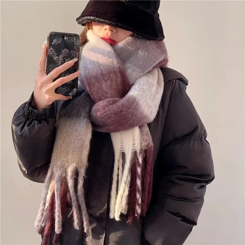 Maelle Grote Wintersjaal met Kleurverloop - Zachte Dik Geweven Sjaal met Franjes in Wolmix-Look - Warme Omslagdoek voor Dames in 7 Kleuren