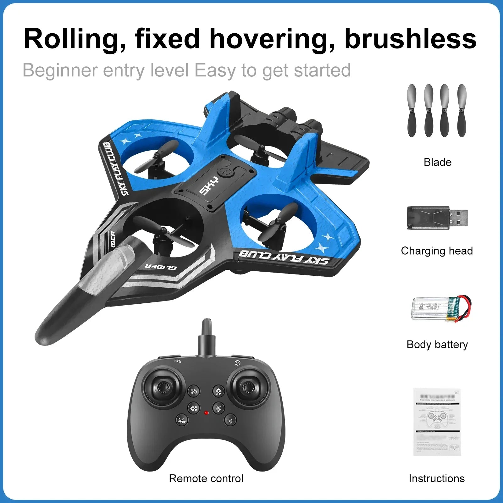 2.4G L0712 RC Vliegtuig – Foam Glider met Licht & Gyroscopische Besturing, Speelgoedvliegtuig voor Jongens