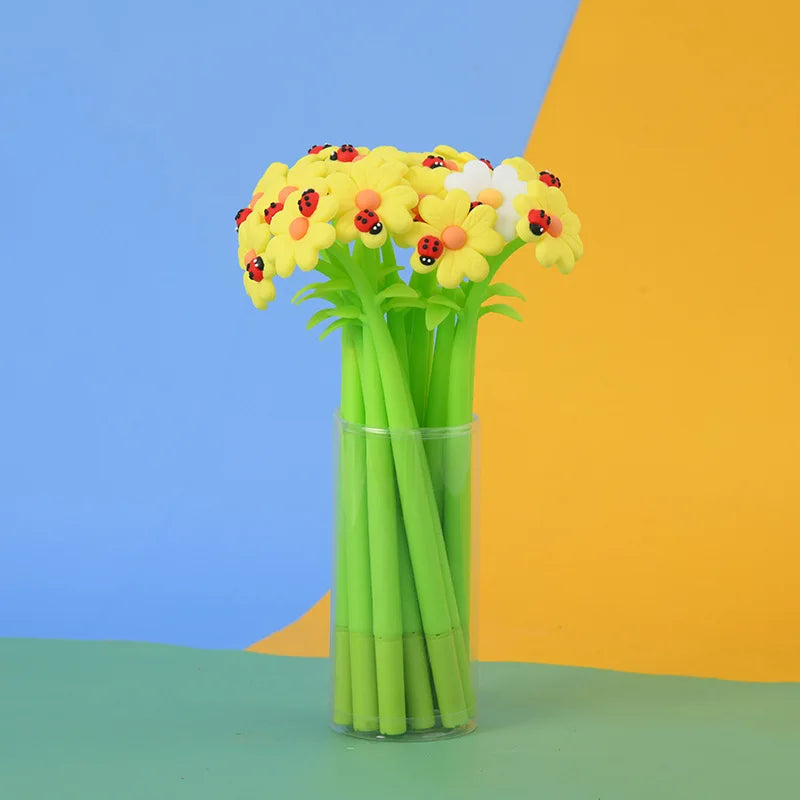 3x buigzame gelpennen in bloemenvorm | Pennen | Kawaii schrijfgerei voor kinderen of als prijsjes