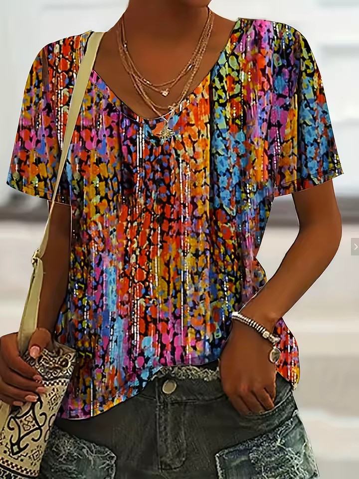 Retro V-hals T-shirt voor Dames