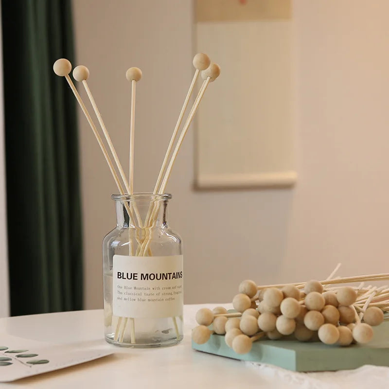 10x Houten Geurballen Met Rattan Stokjes | Geurstokjes Set | Aroma Diffuser Accessoires DIY
