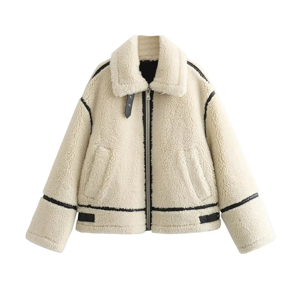 Visconte | Dames Winterjas | Teddy Bikerlook, warme voering, modieuze herfst/winter jas