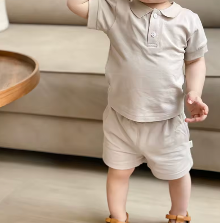 Zomerset Polo met Korte Broek - Beau Jongens, Blauw/Beige/Groen, Katoen, Maat 0-5 Jaar